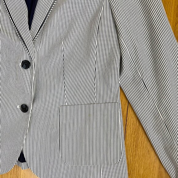 Talbots Blazer Pinstripe Cotton Gray White (8) - Picture 9 of 10